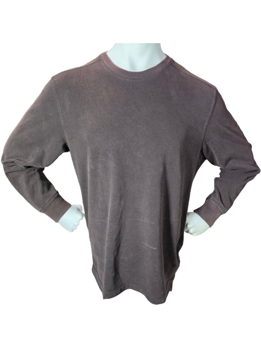 Eddie Bauer Heavyweight Long Sleeve Shirt Mens L Brown Thick Cotton Crewneck
